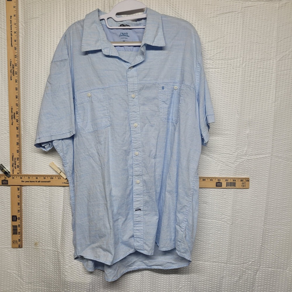 IZOD Saltwater Relaxed Classics Mens XXL Blue White Striped Short Sleeve Shirt